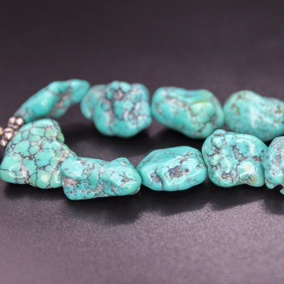 Turquoise Pendant Chunky Nugget Beaded Vintage Necklace Silver Clasp Findings - Picture 10 of 14